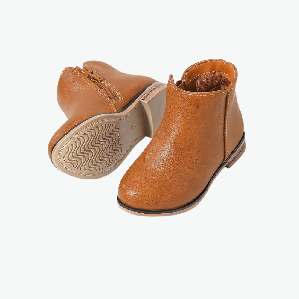 Kids Side Zipper Booties With Low Heels