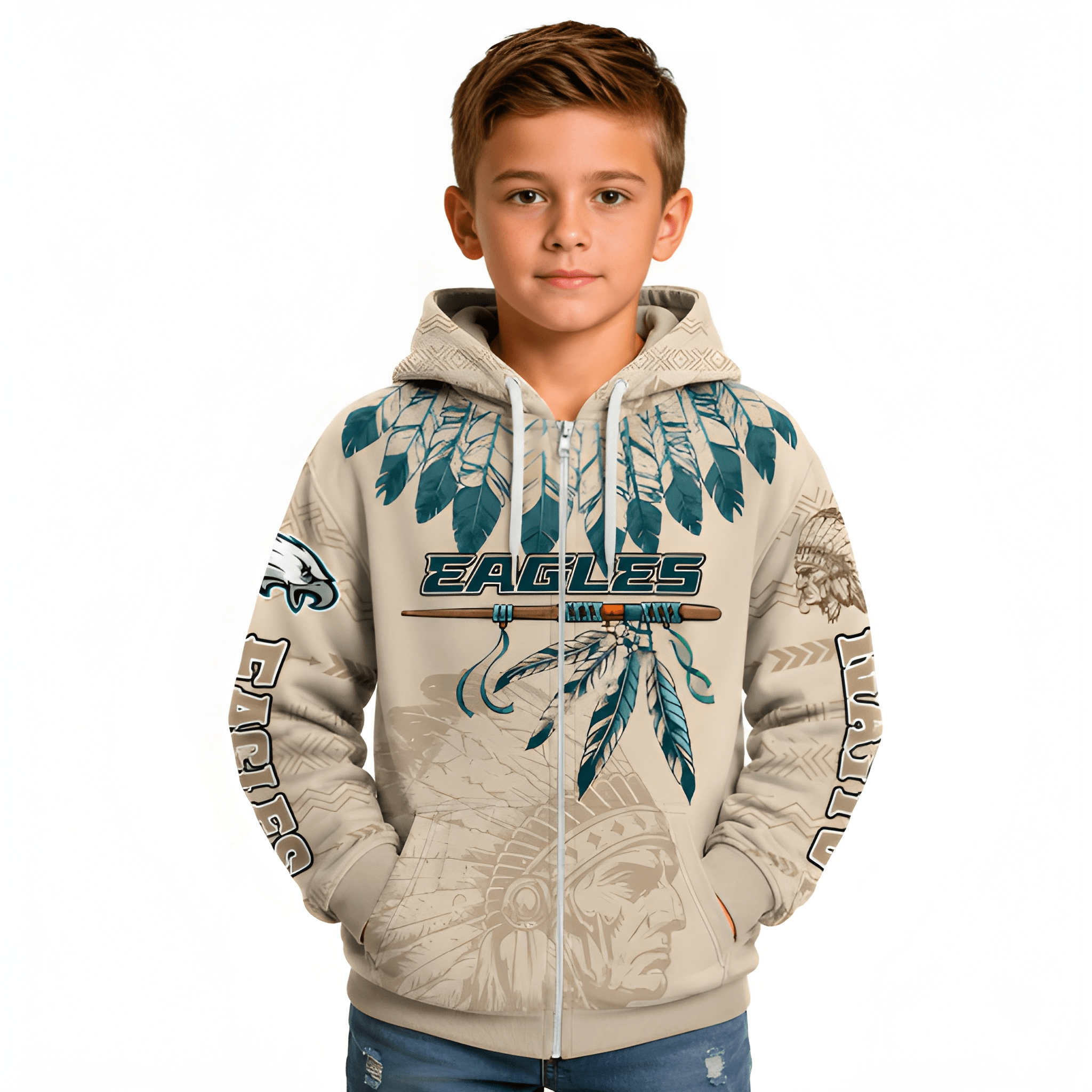 Personalized Eagles Heritage Kids Zip Up Hoodie
