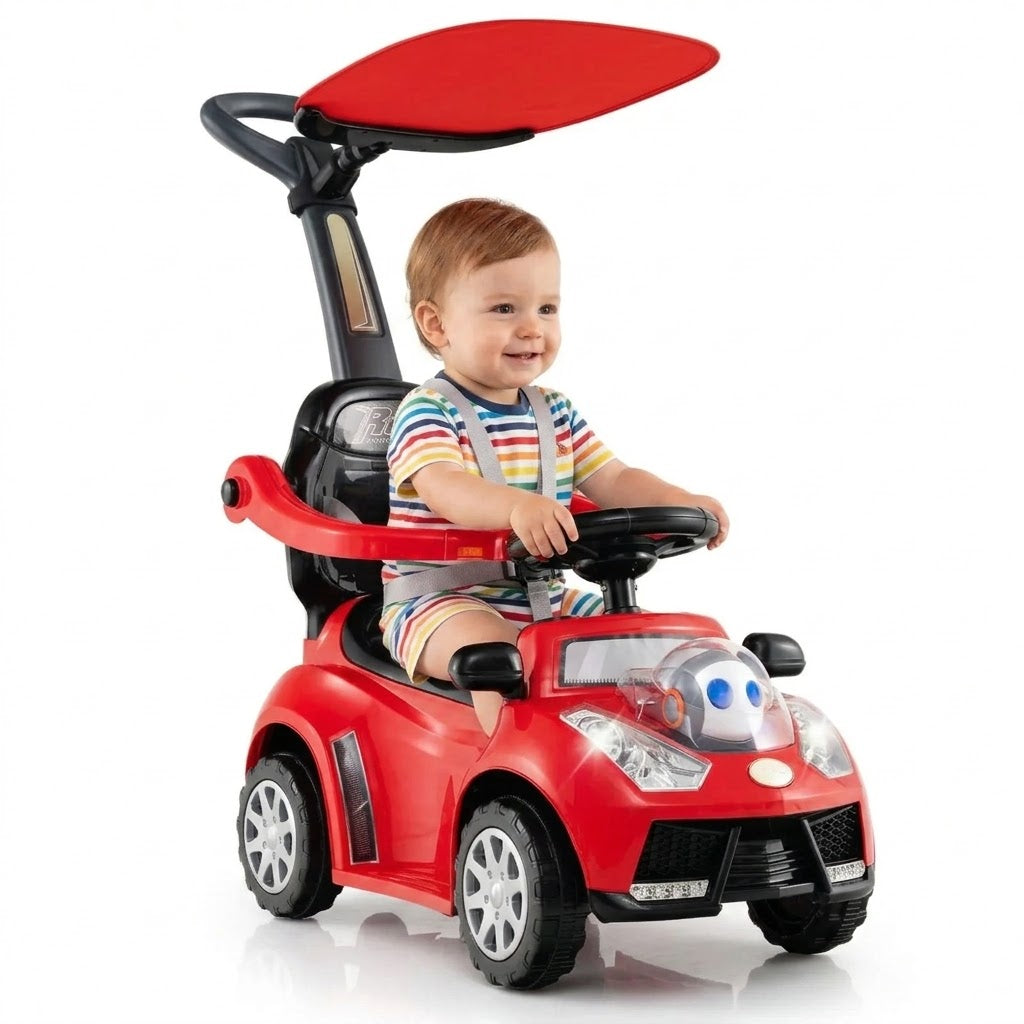 Boys And Girls 3 In 1 Sliding Walker With Adjustable Canopy Horn Music And Light