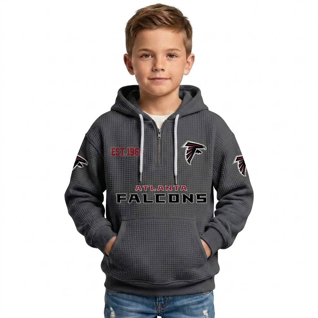 Atlanta Falcons EST 1965 Printed Quarter Zip Waffle Kids Football Hoodie