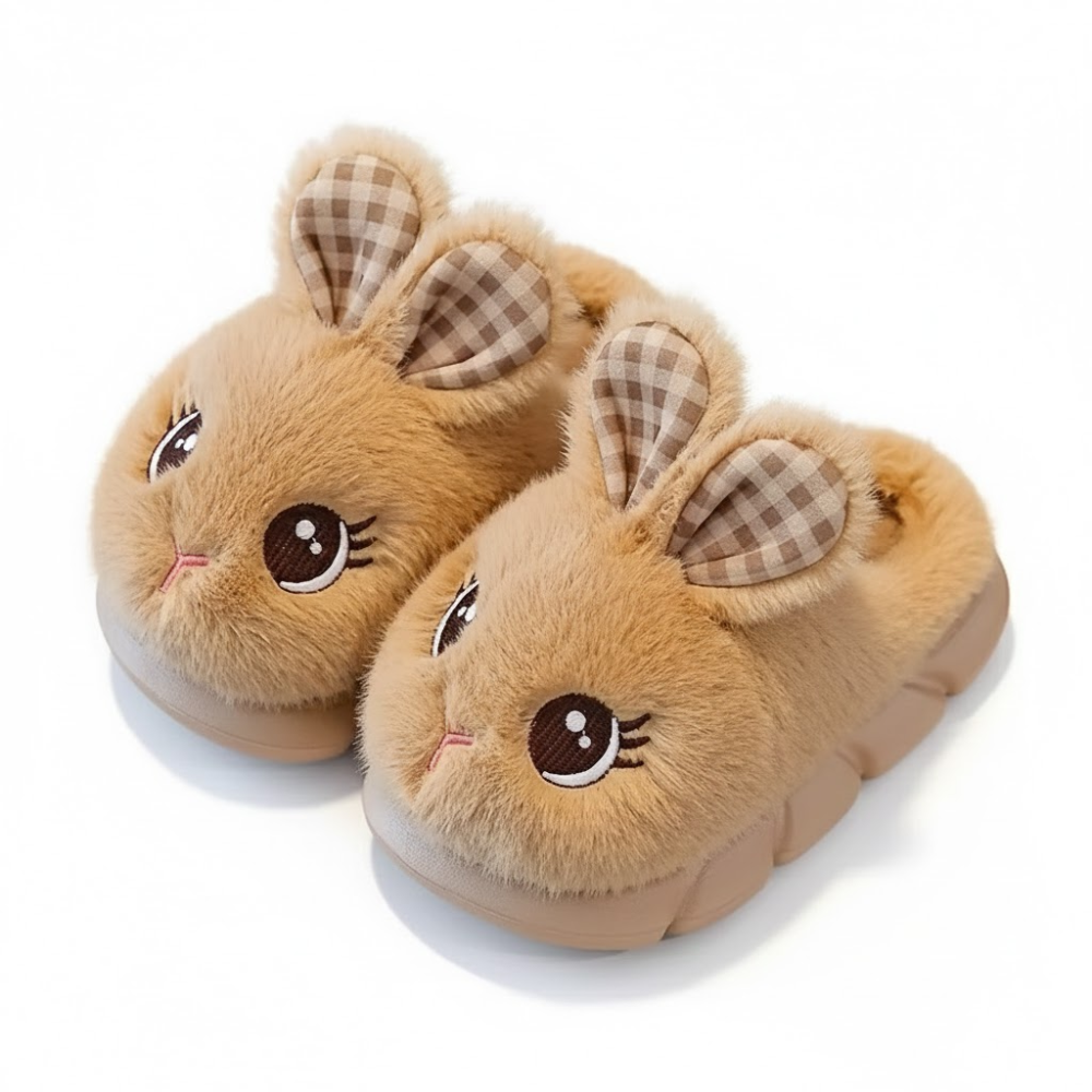 Kids Plush Bunny Slip On Slippers With Warm Lining And PVC Sole