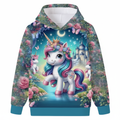 Girls Unicorn And Flower Print Hooded Sweatshirt