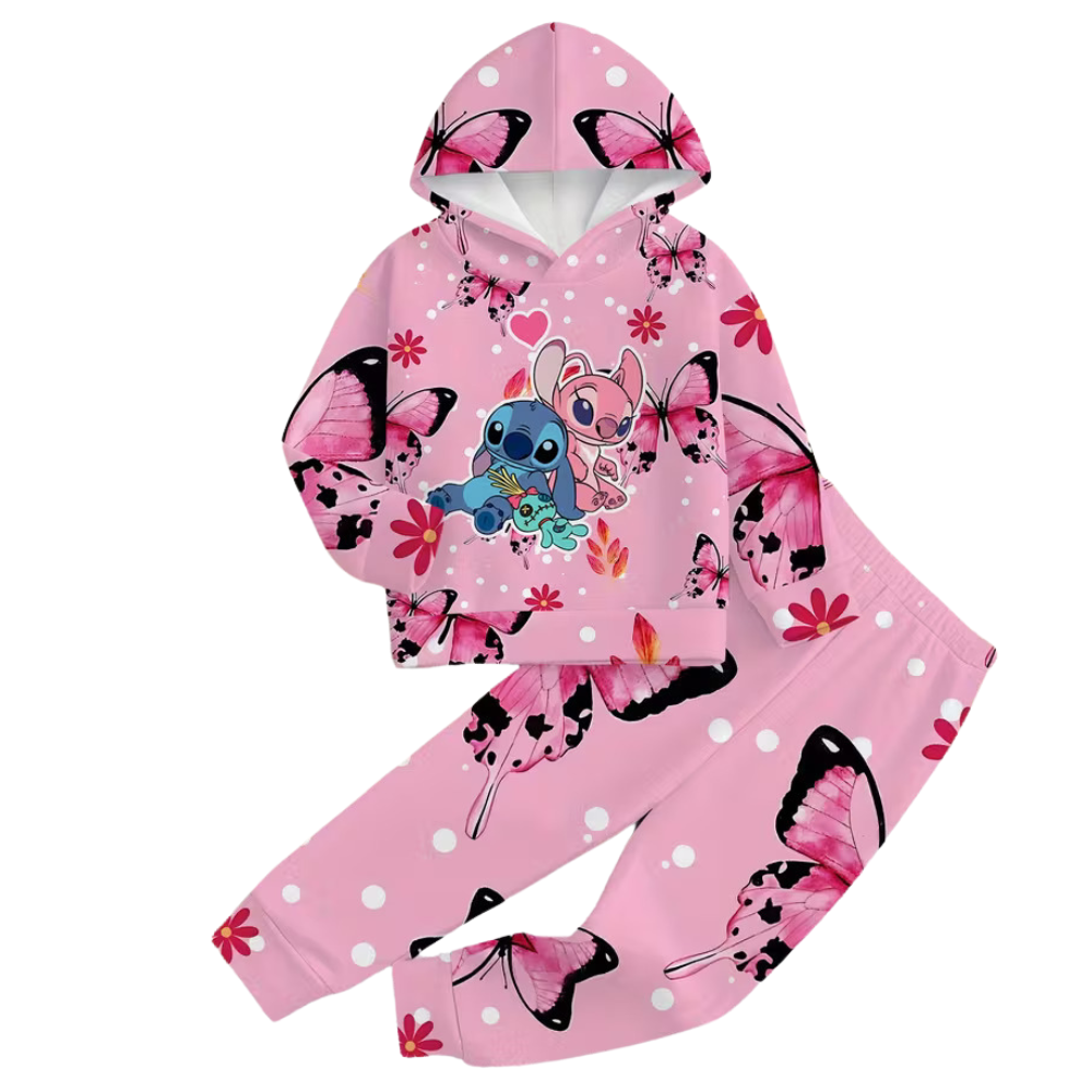 Girls Butterfly Print Hoodie And Pants Set