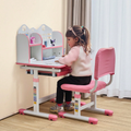 Kids Study Chair And Desk Set With Bookshelf Storage