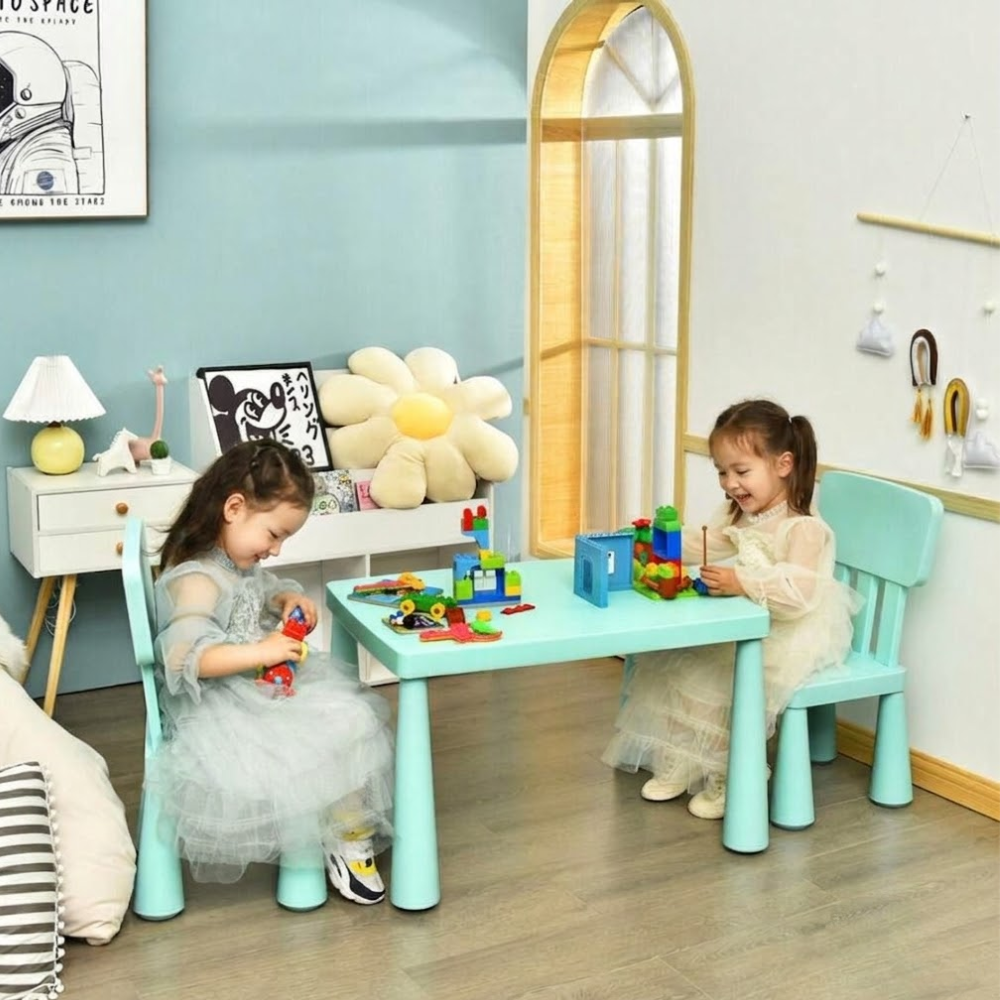 Table And Chair Set With 2 Seats For Kids Study And Dining