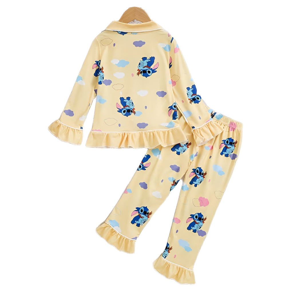 Stitch Cloud Print Ruffle Pajama Set