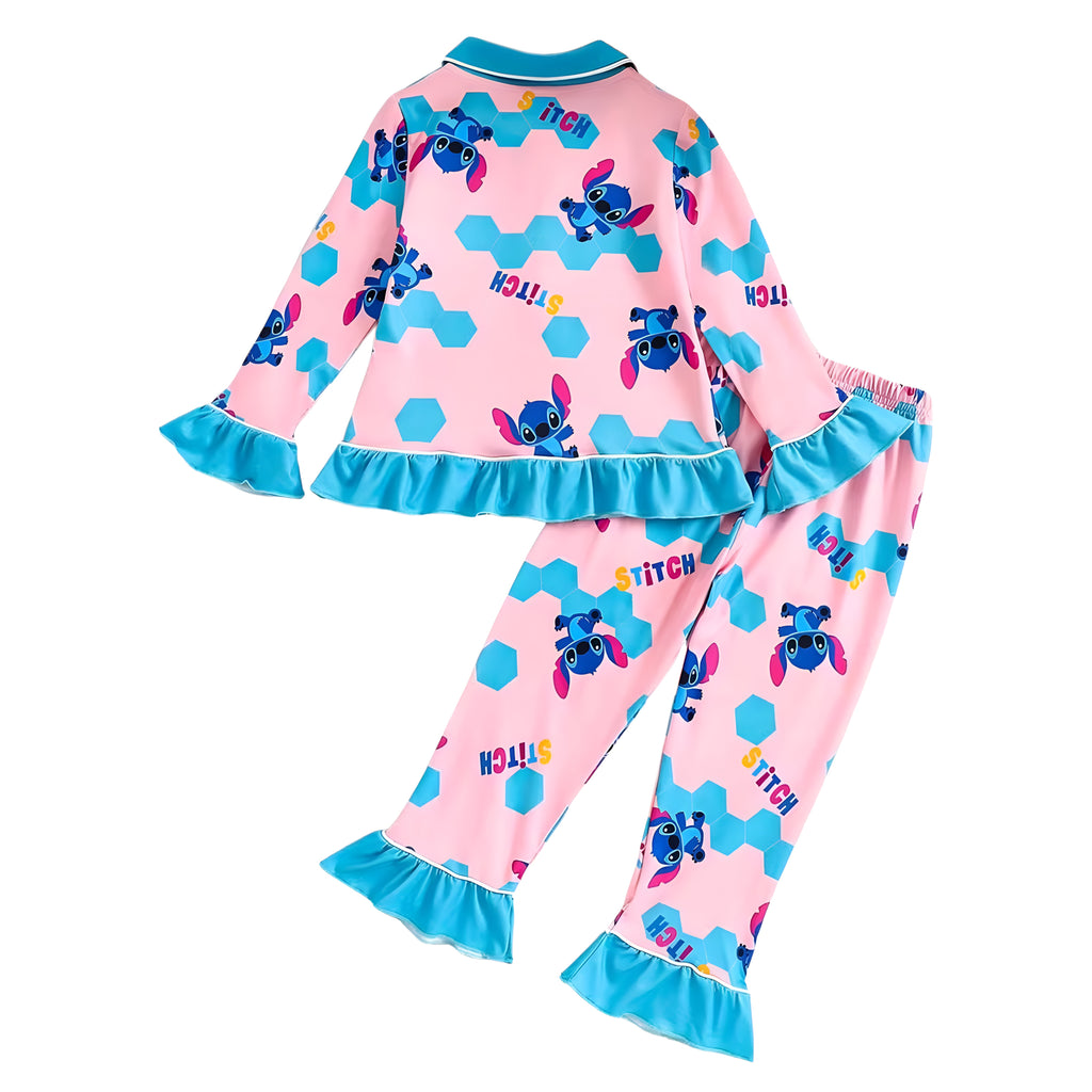 Stitch Cartoon Two Piece Printed Pajama Set