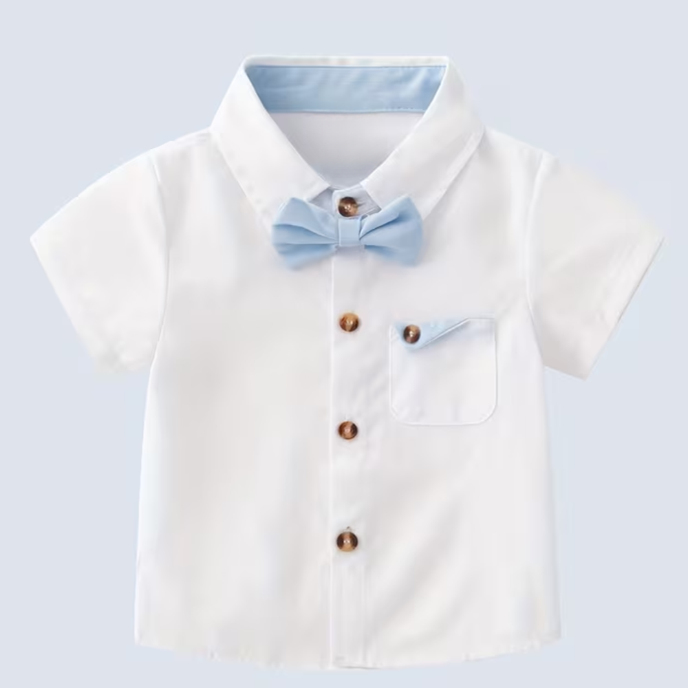 Baby Boys Suspenders Outfit With Bow Tie Shirt And Shorts Set