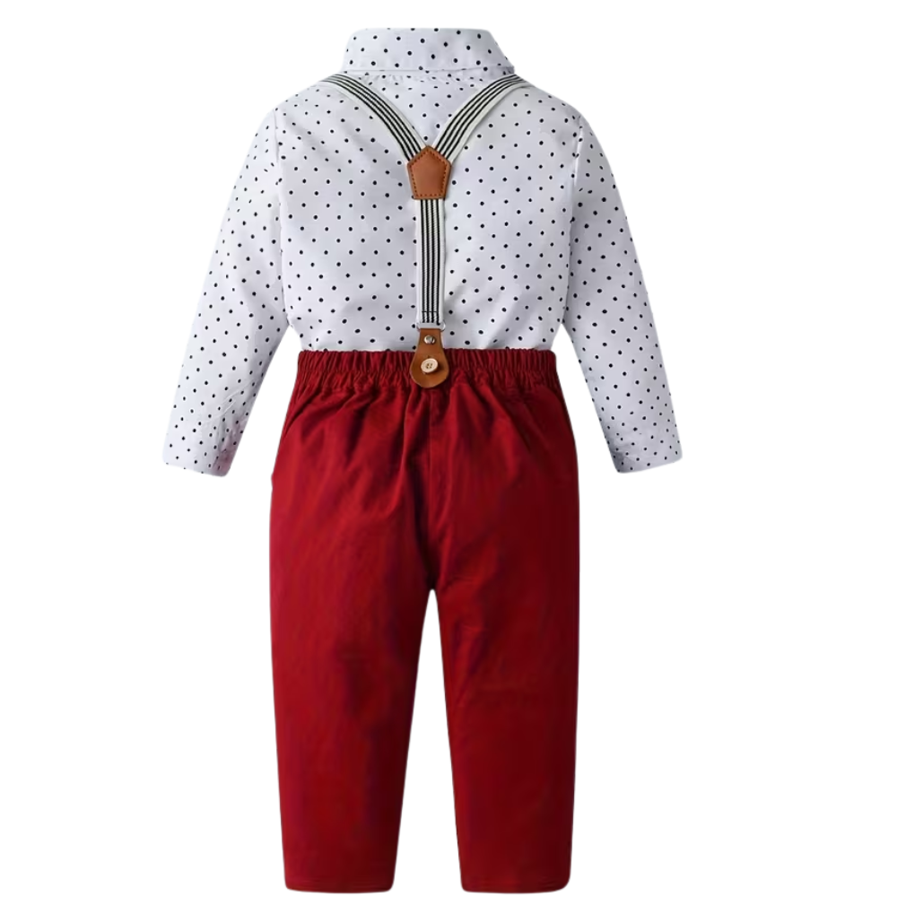 Baby Boys 3 Piece Of Long Sleeve Shirt And Suspender Pants With Hat Set