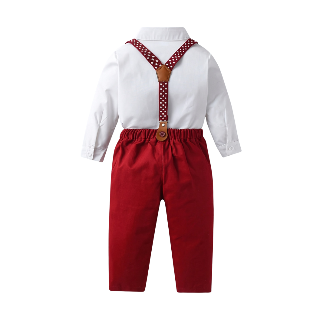 Boys Two Piece Outfit With Bow Tie And Suspenders