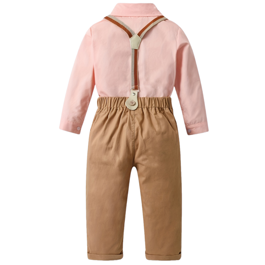 Boys Two Piece Long Sleeve Shirt With Bow And Trousers With Belt Set