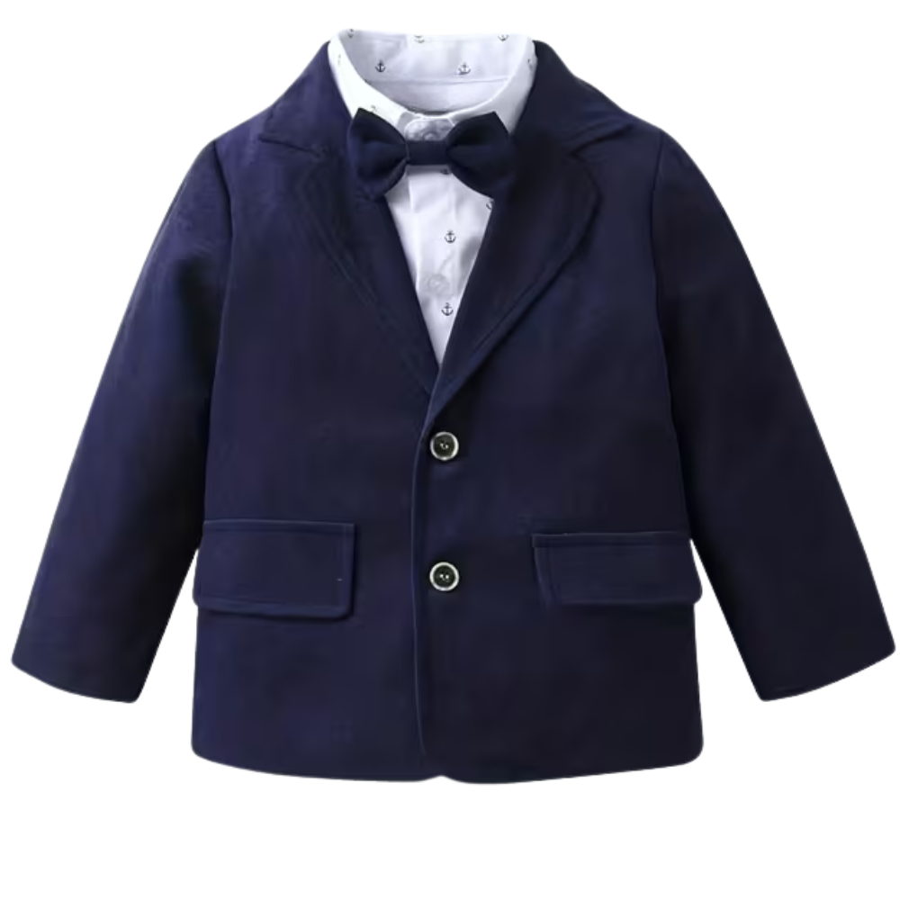 Boys Three Piece Gentleman Suit With Printed Shirt Pants And Blazer