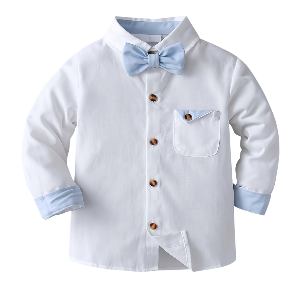 Boys Two Piece Long Sleeve Bow Tie Shirt And Suspender Pants