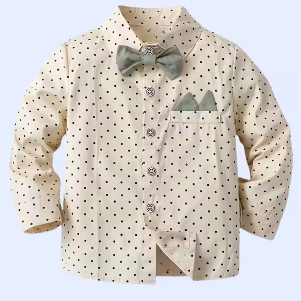 Boys Gentleman Outfit Set With Long Sleeve Shirt With Bow Tie And Suspenders
