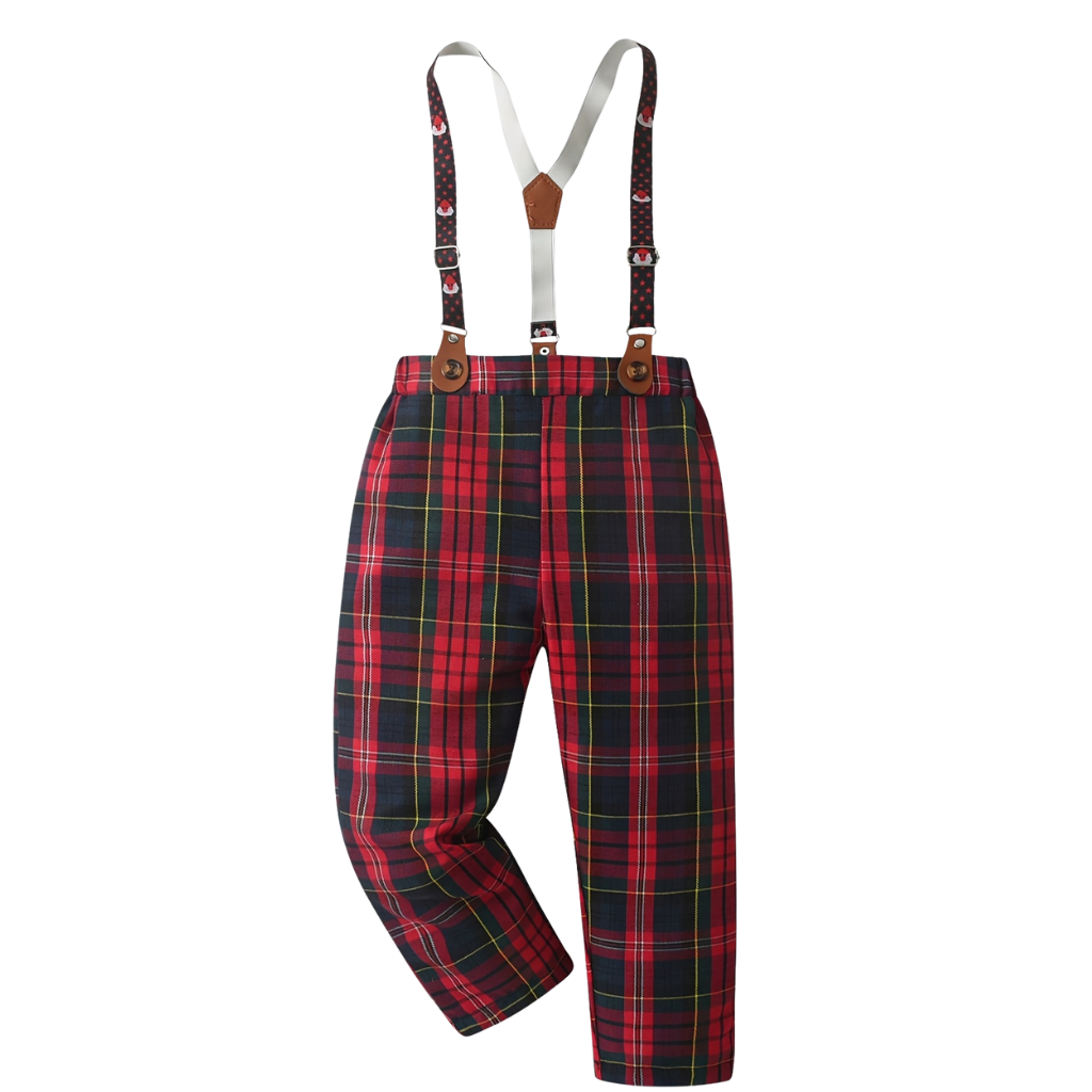 Plaid Patterned Shirt And Pant Set With Bow