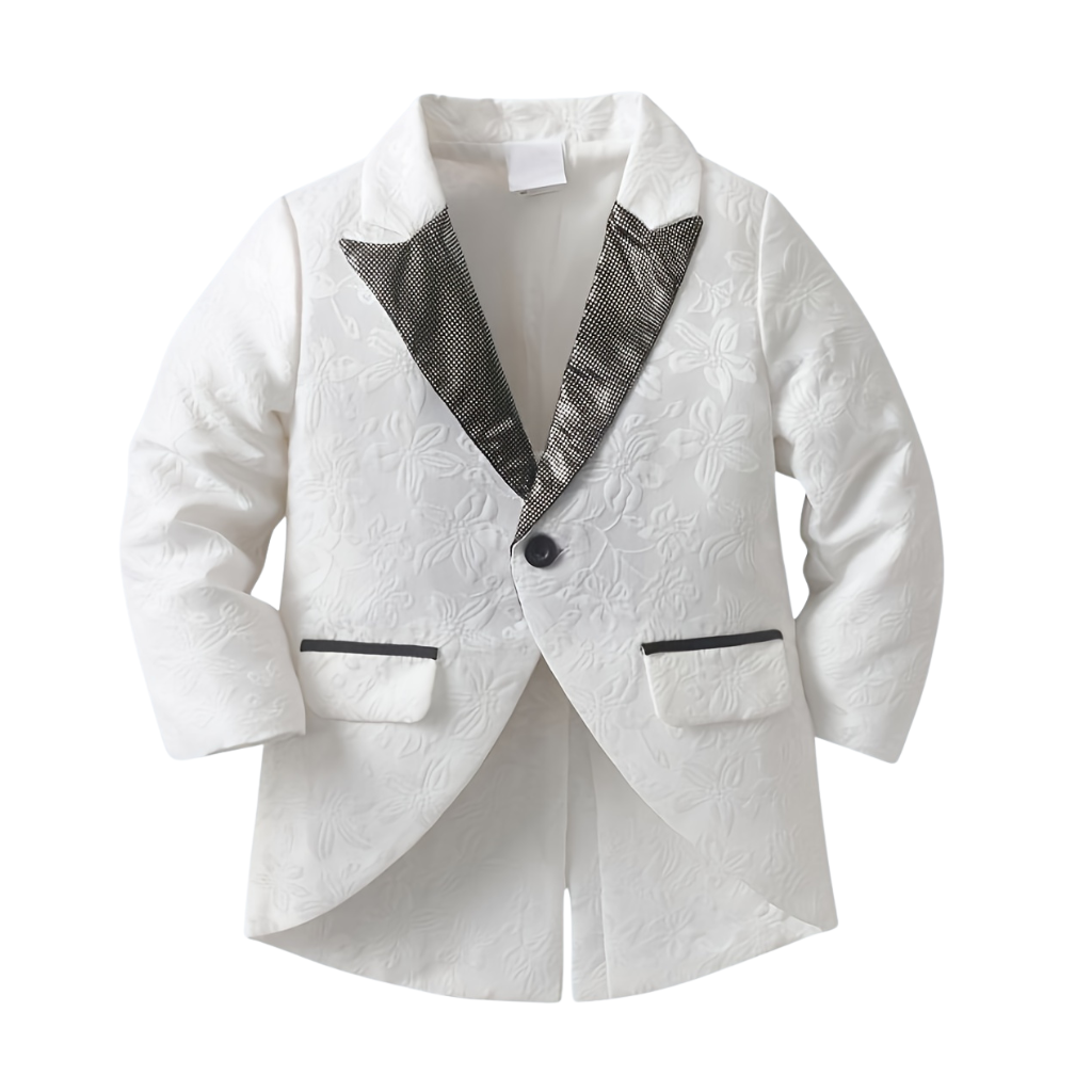 Boys Plaid Tailcoat Outfit Set With Bow