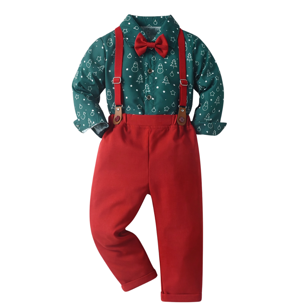 2 Piece Christmas Tree Themed Long Sleeve Shirt And Pants Set