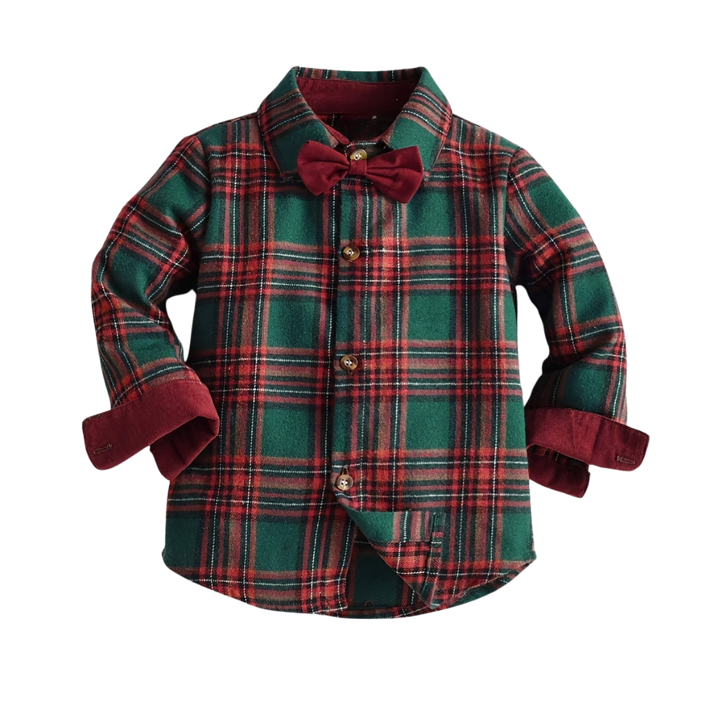 Plaid Long Sleeve Shirt And Trouser With Suspenders Set