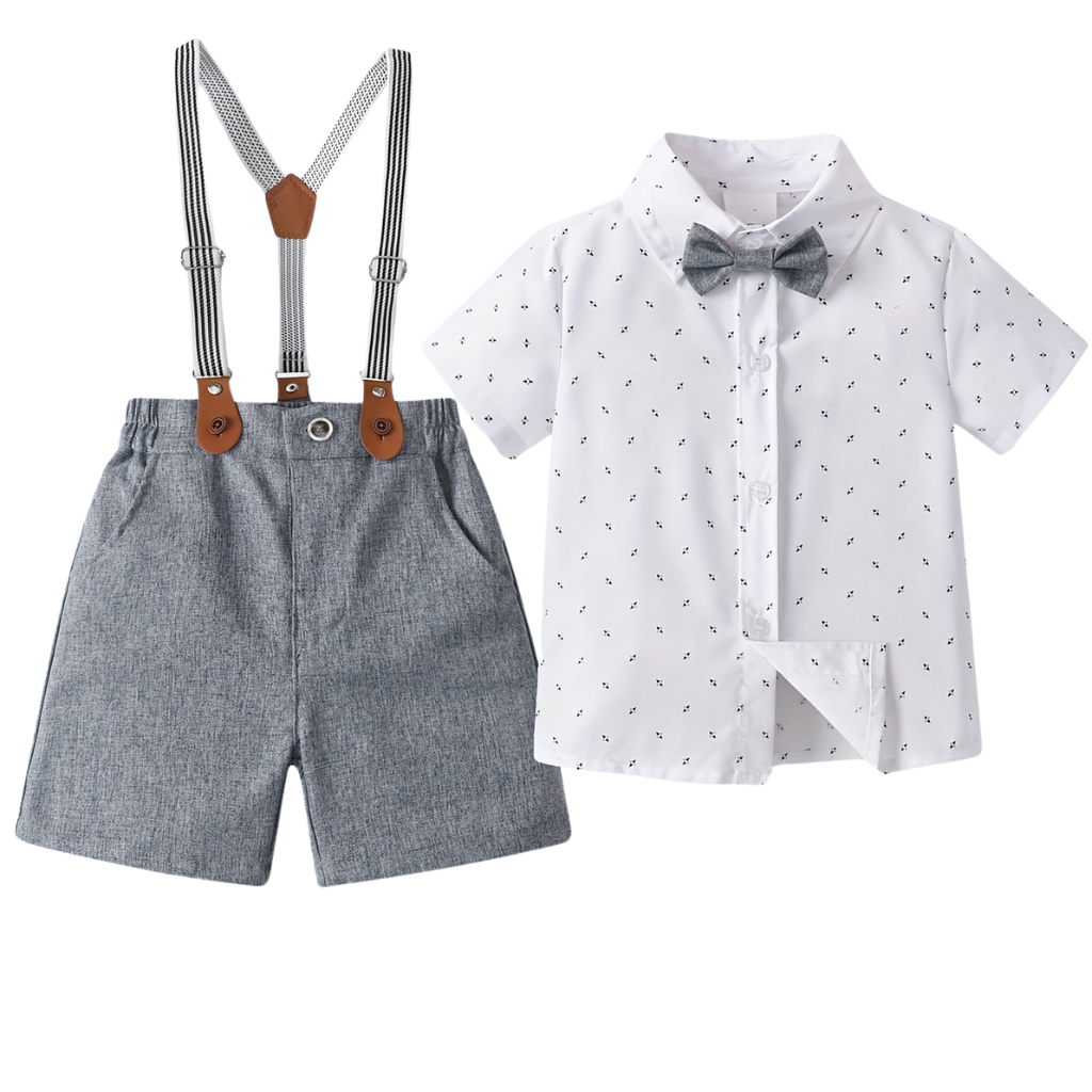 Baby Boys 2 Piece Of Printed Classic Shirt With Bow Tie And Shorts Outfit Set
