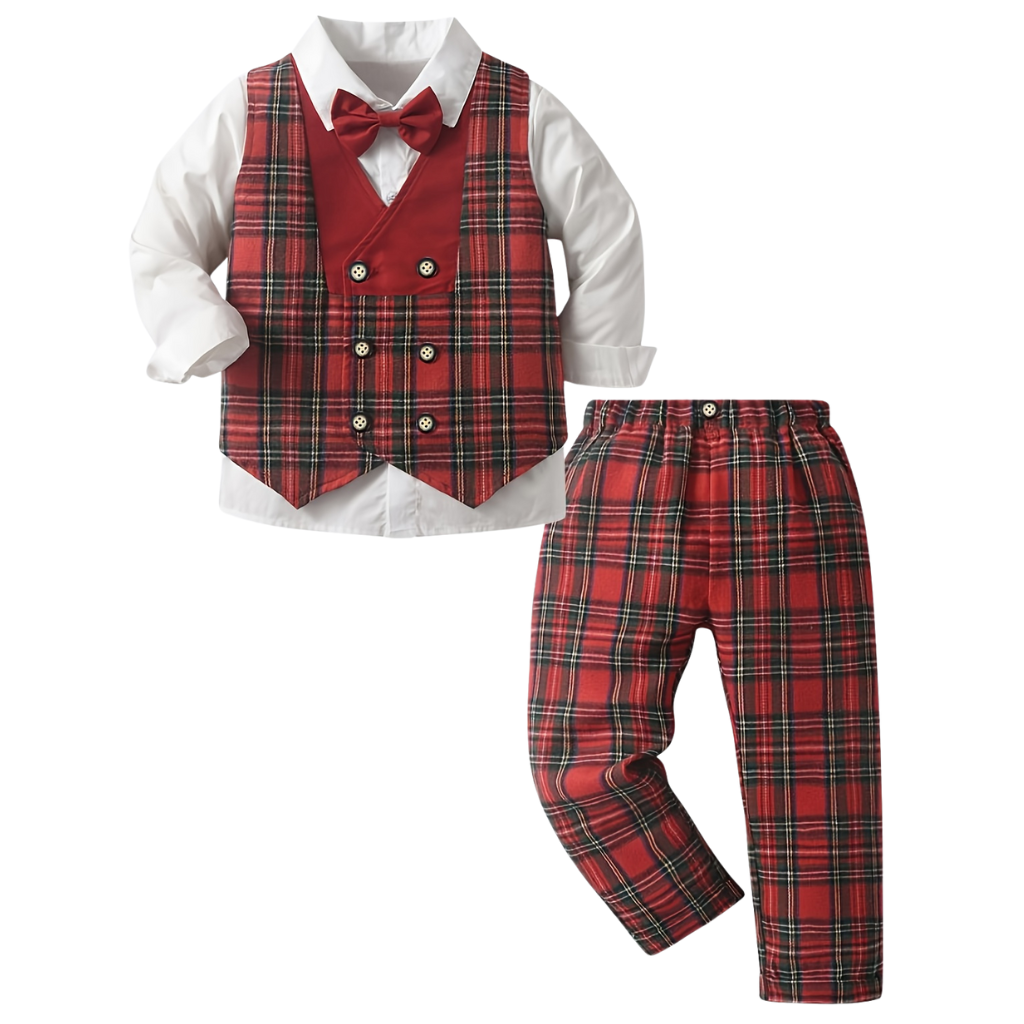 Boys 3 Piece Scottish Plaid Tartan Suit Set