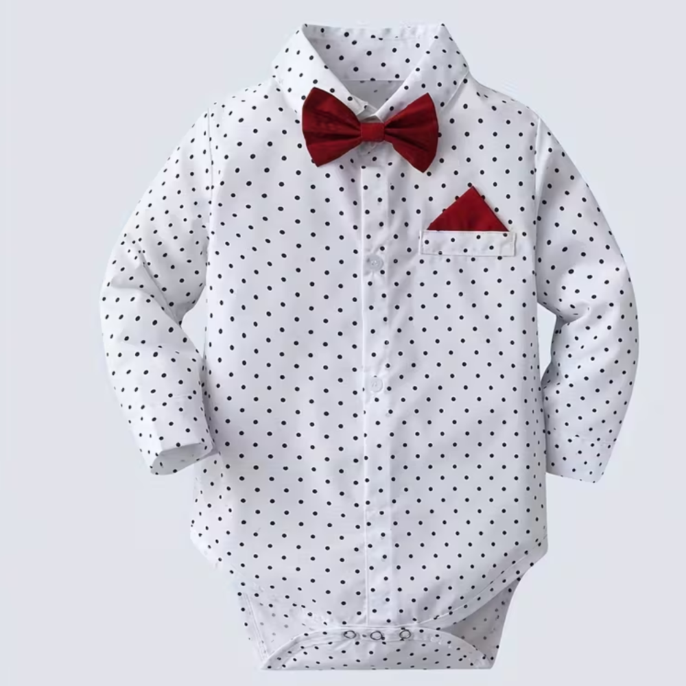 Boys 2 Pieces Gentleman Outfit With Bow Tie Shirt And Suspender Pants Set