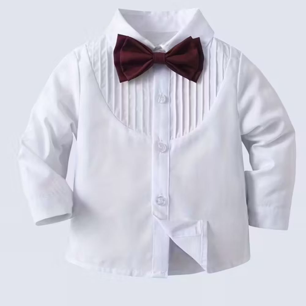 Boys 2 Piece Long Sleeve Shirt With Bow Tie And Suspenders Set