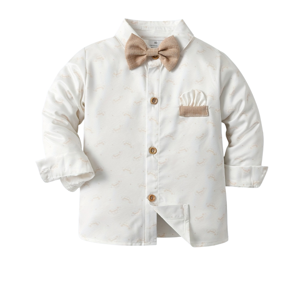 Boys 2 Piece Long Sleeve Shirt With Pants And Bow Tie Set