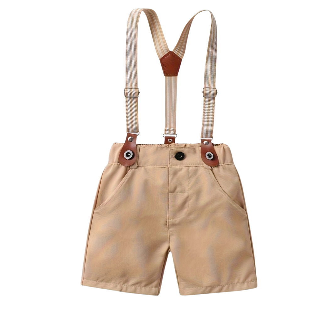 2 Piece Short Sleeved Collared Shirt With Shorts Bow Tie Set