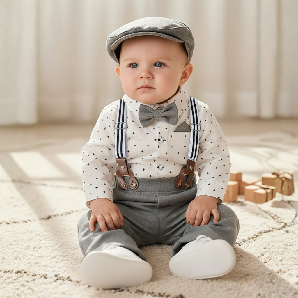 Boys 3 Piece Formal Suit With Bow Tie And Hat