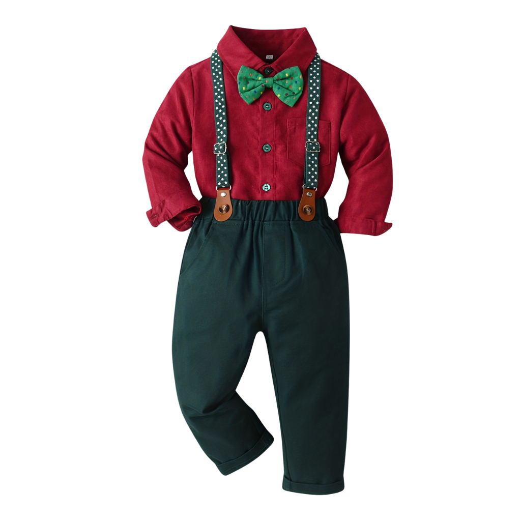 Baby Boys 2 Piece Of Christmas Long Sleeve Front Button Shirt With Bow Tie And Pants