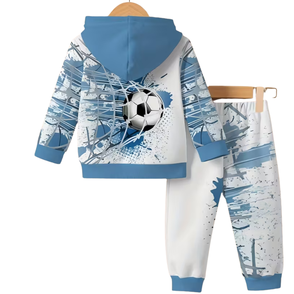 Boys Hoodie And Pants Set With Soccer Print