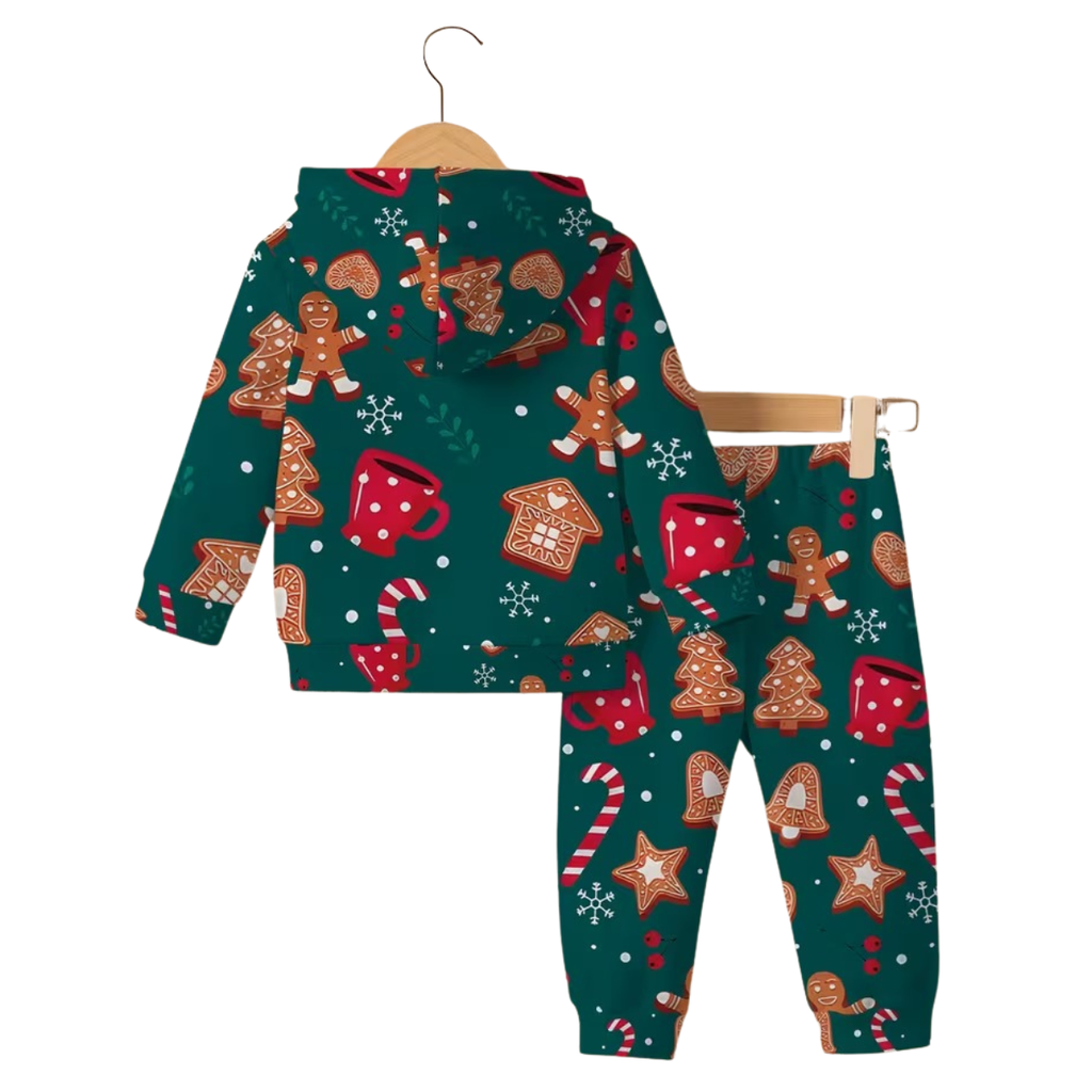 Christmas Gingerbread Print Hoodie And Pants Set