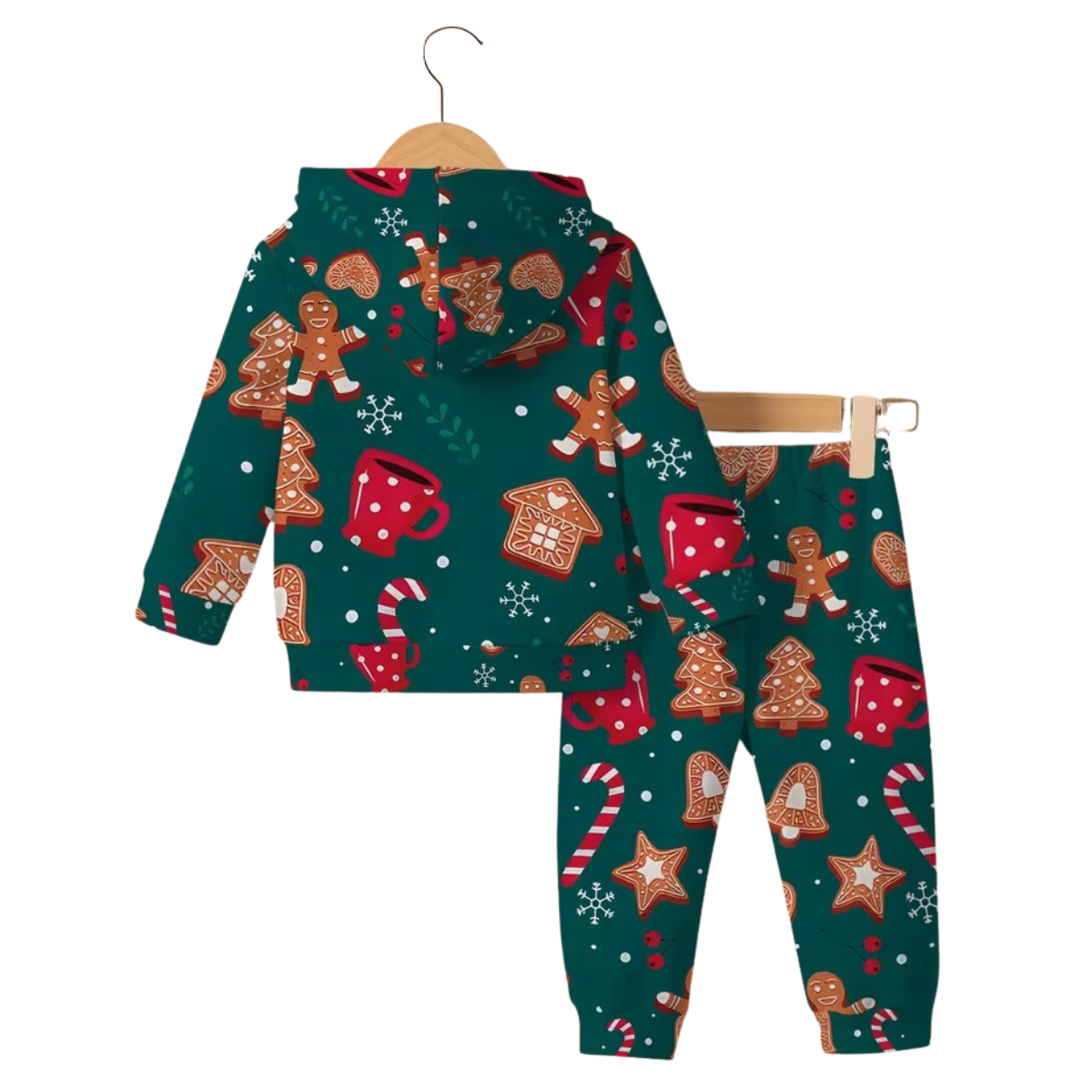 Christmas Gingerbread Print Hoodie And Pants Set
