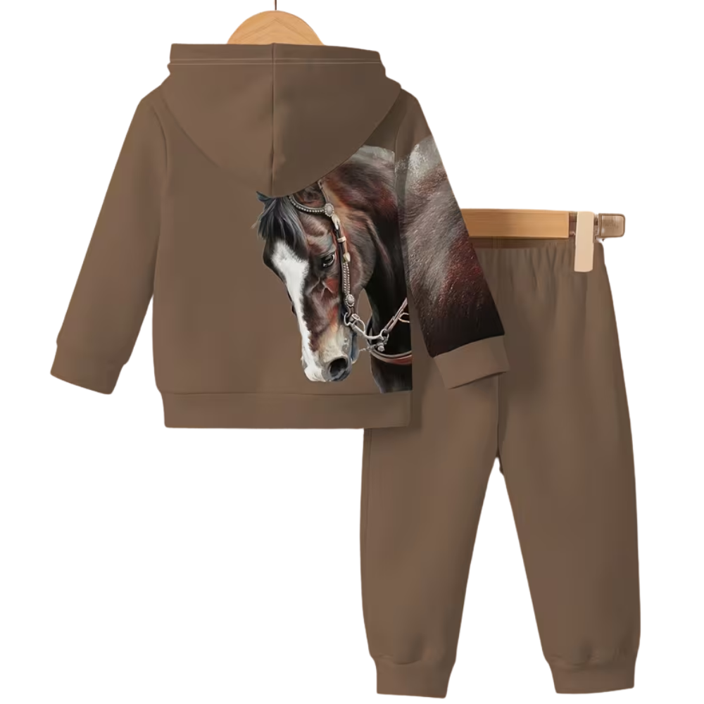 Boys Hoodie And Pants Set With Horse Print