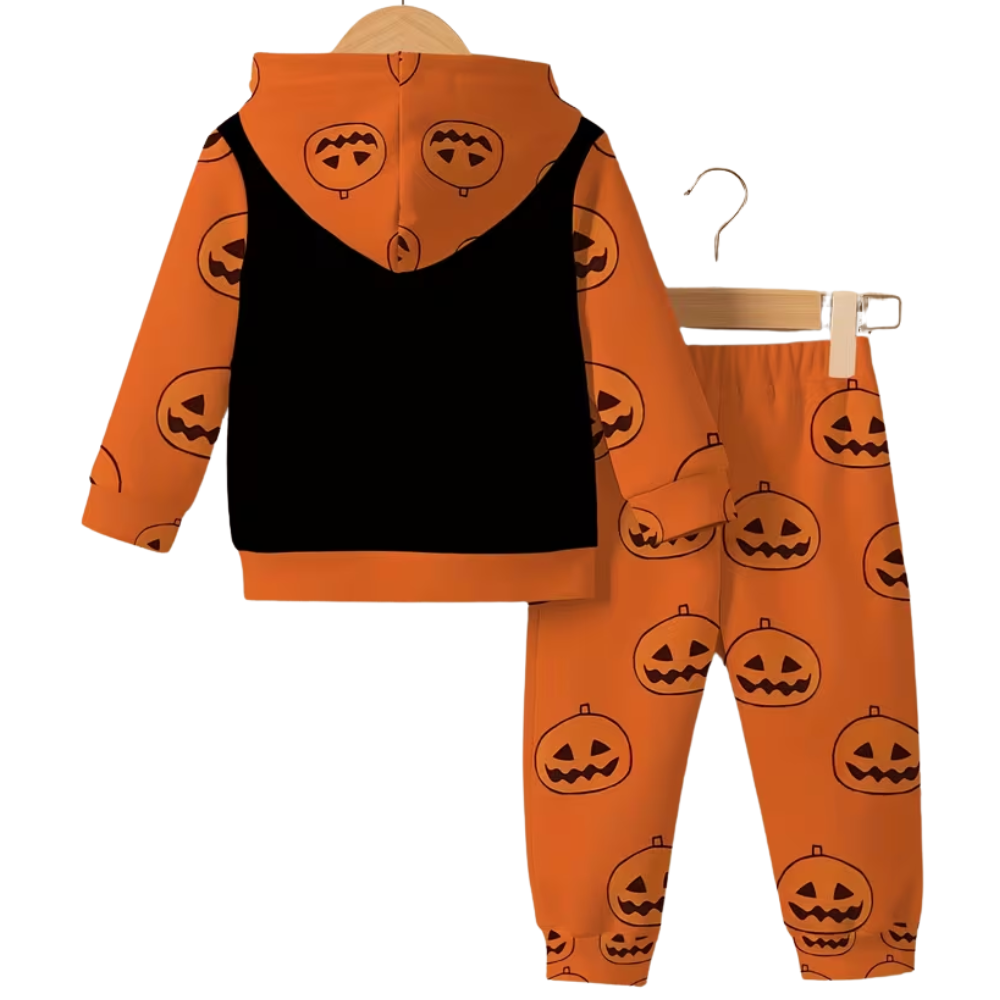 Boys Pumpkin Print Hoodie And Pants Set