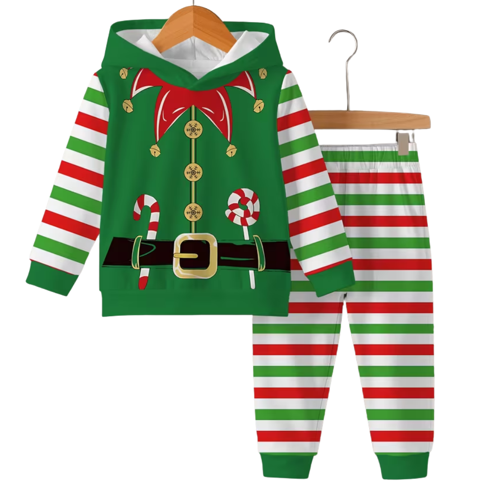 Elf Printed Hooded Sweatshirt And Pants Set
