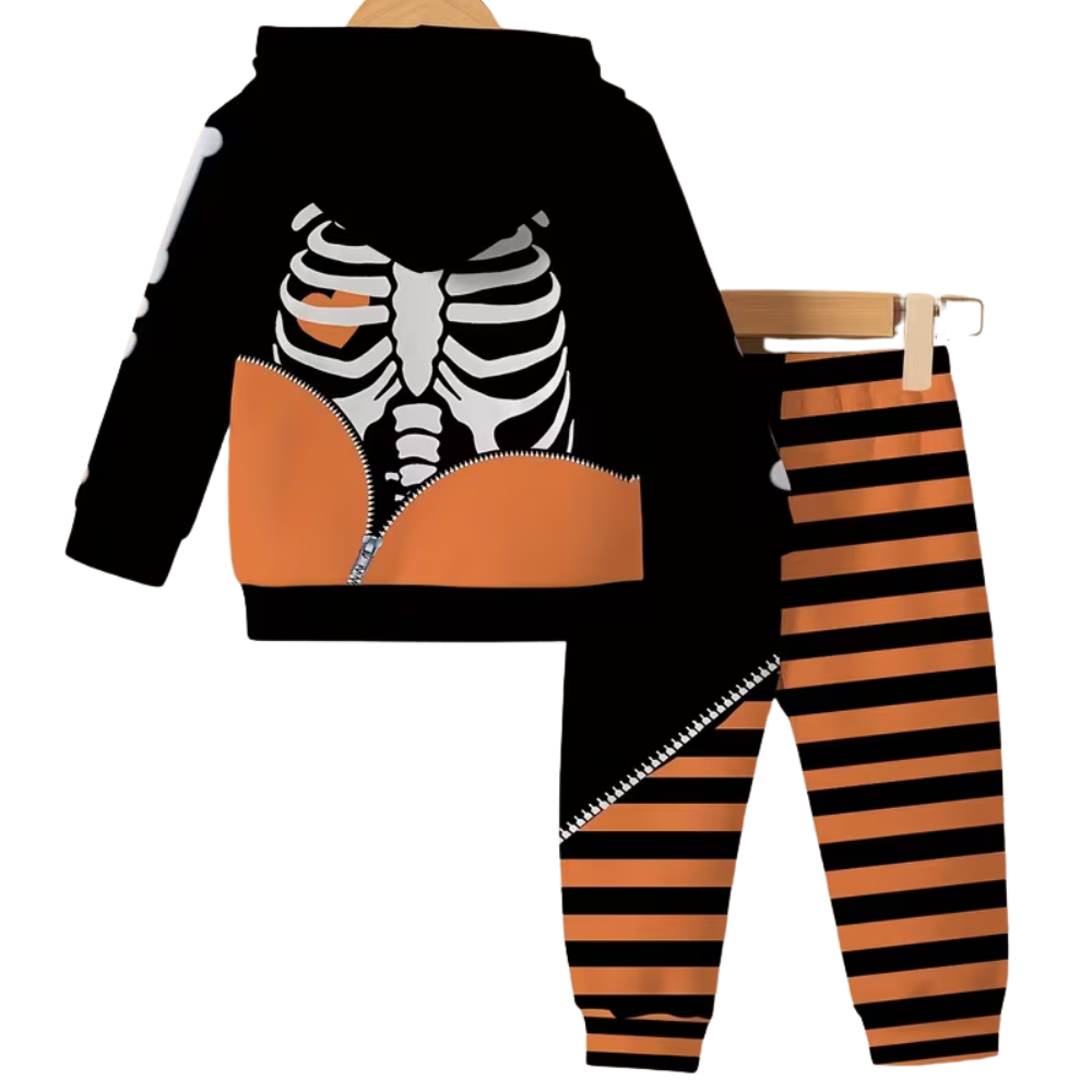 Printed Hoodie And Matching Striped Pants Set