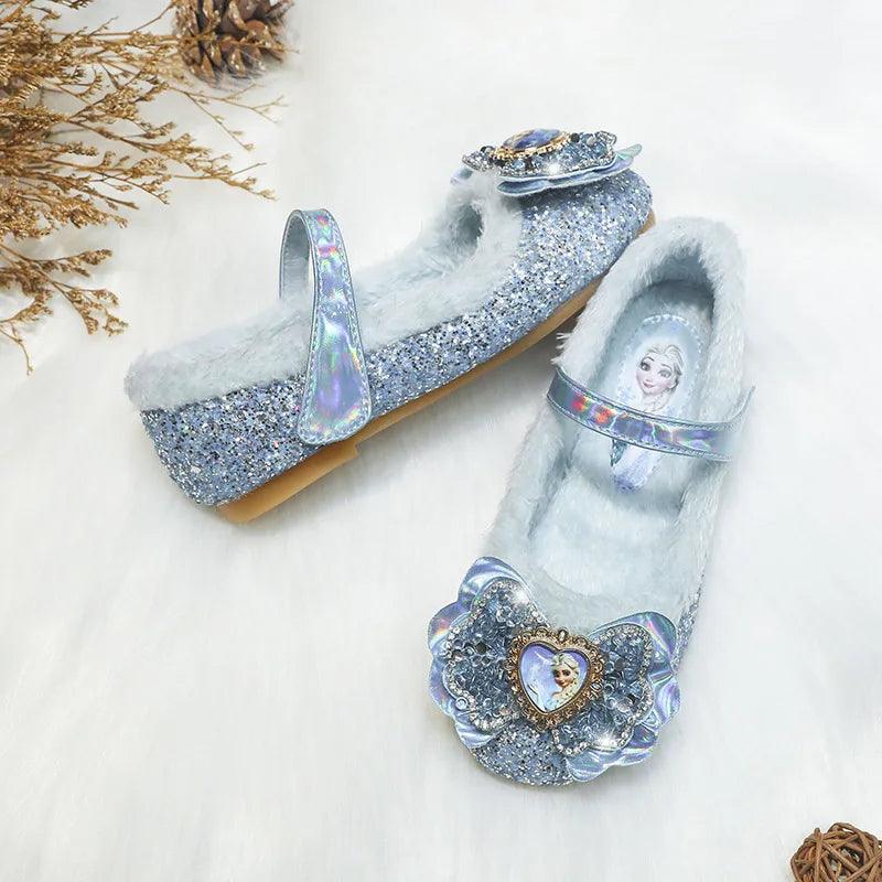 Winter Flats for Girls Sparkling Bow Glitter Shoes with Warm Lining