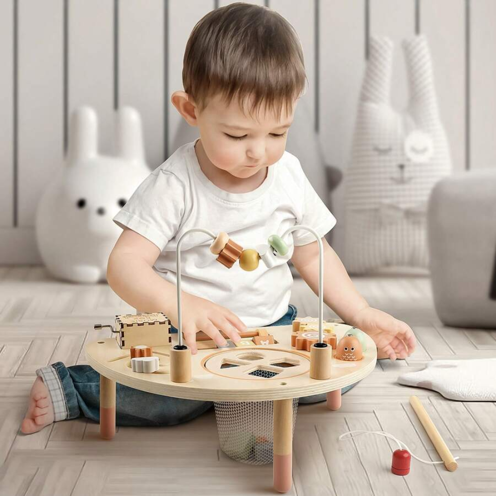 Kids Montessori Wooden Activity Table With 8 In 1 Learning