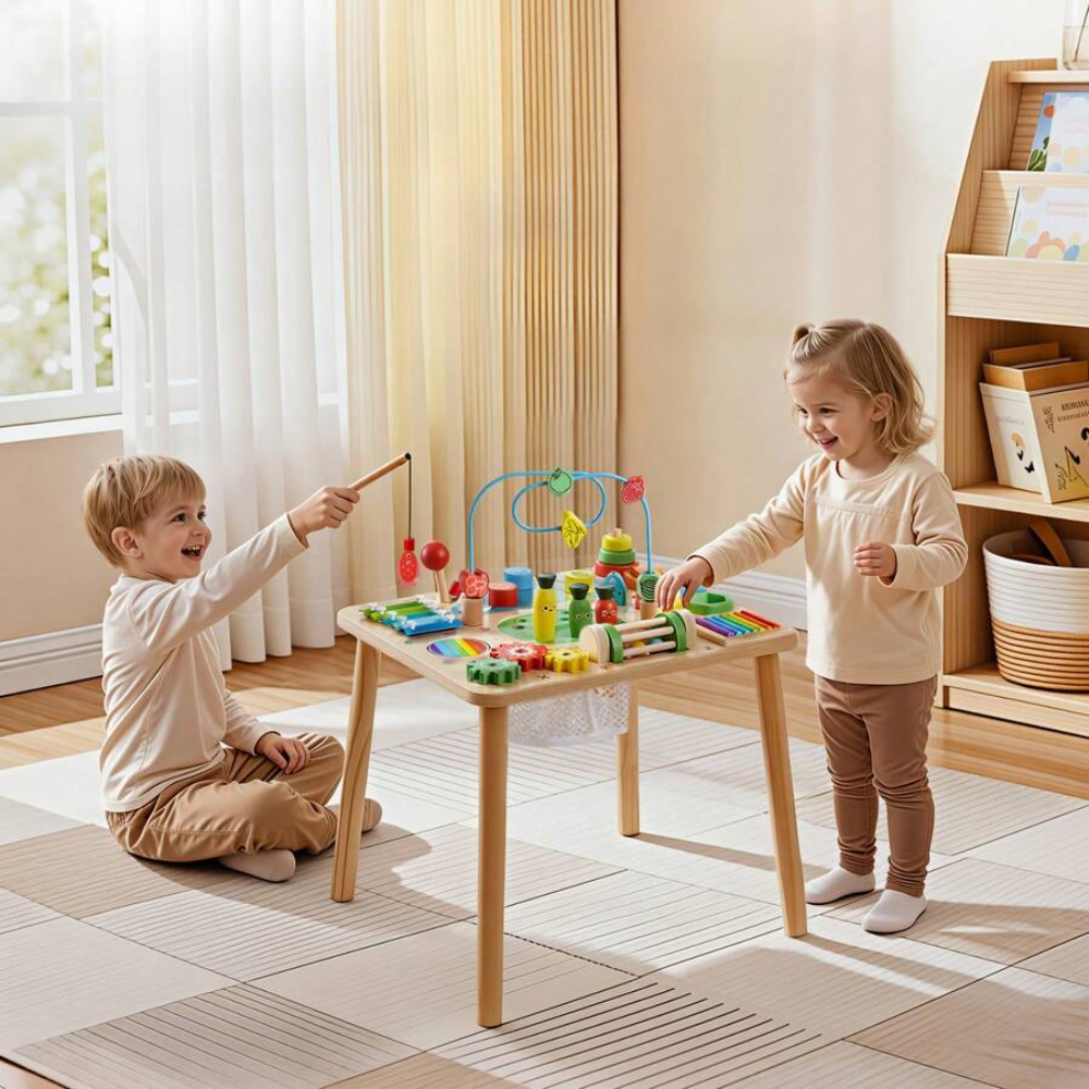 Kids Montessori Activity Table With Interactive Learning Toys