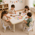 Kids Adjustable Desk And Chair Set With Graffiti Top