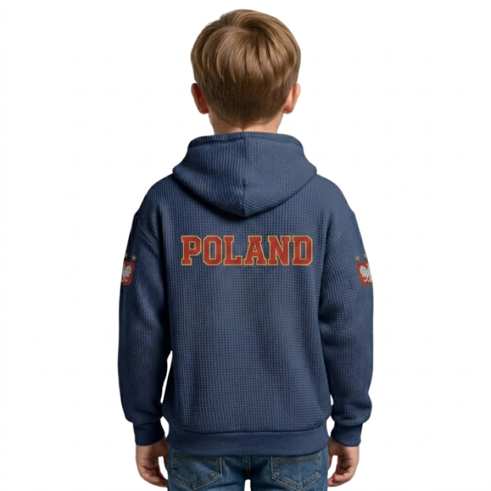 FIFA 2026 Poland Printed Waffle Quarter Zip Kids Football Fan Hoodie