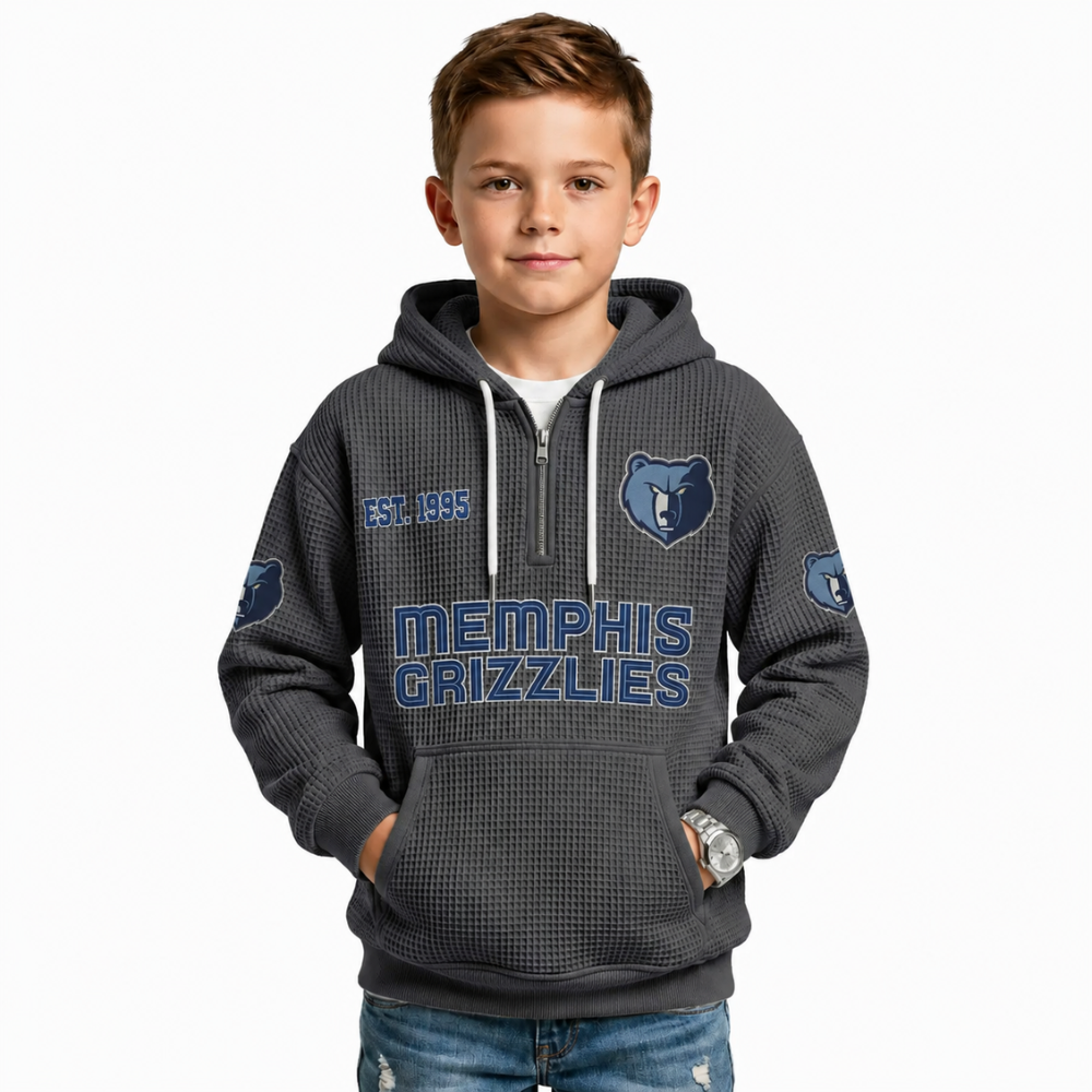 Memphis Grizzlies EST 1995 Kids Baseball Fan Printed Waffle Quarter Zip Hoodie