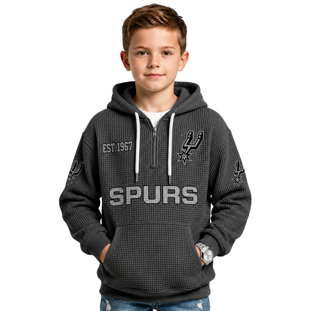 San Antonio Spurs EST 1967 Kids Baseball Fan Printed Waffle Quarter Zip Hoodie