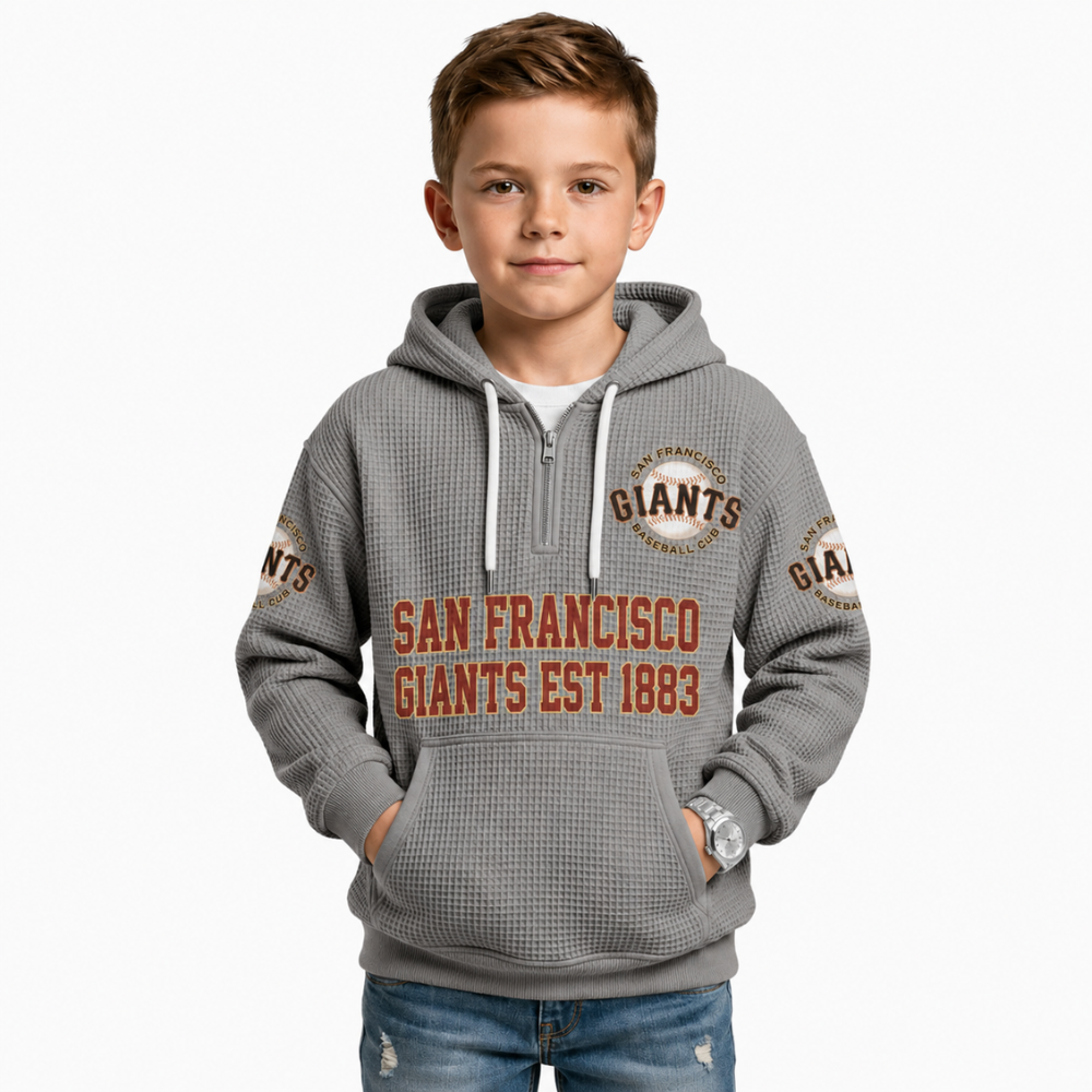 San Francisco Giants Kids Baseball Fan Printed Waffle Quarter Zip Hoodie EST 1883