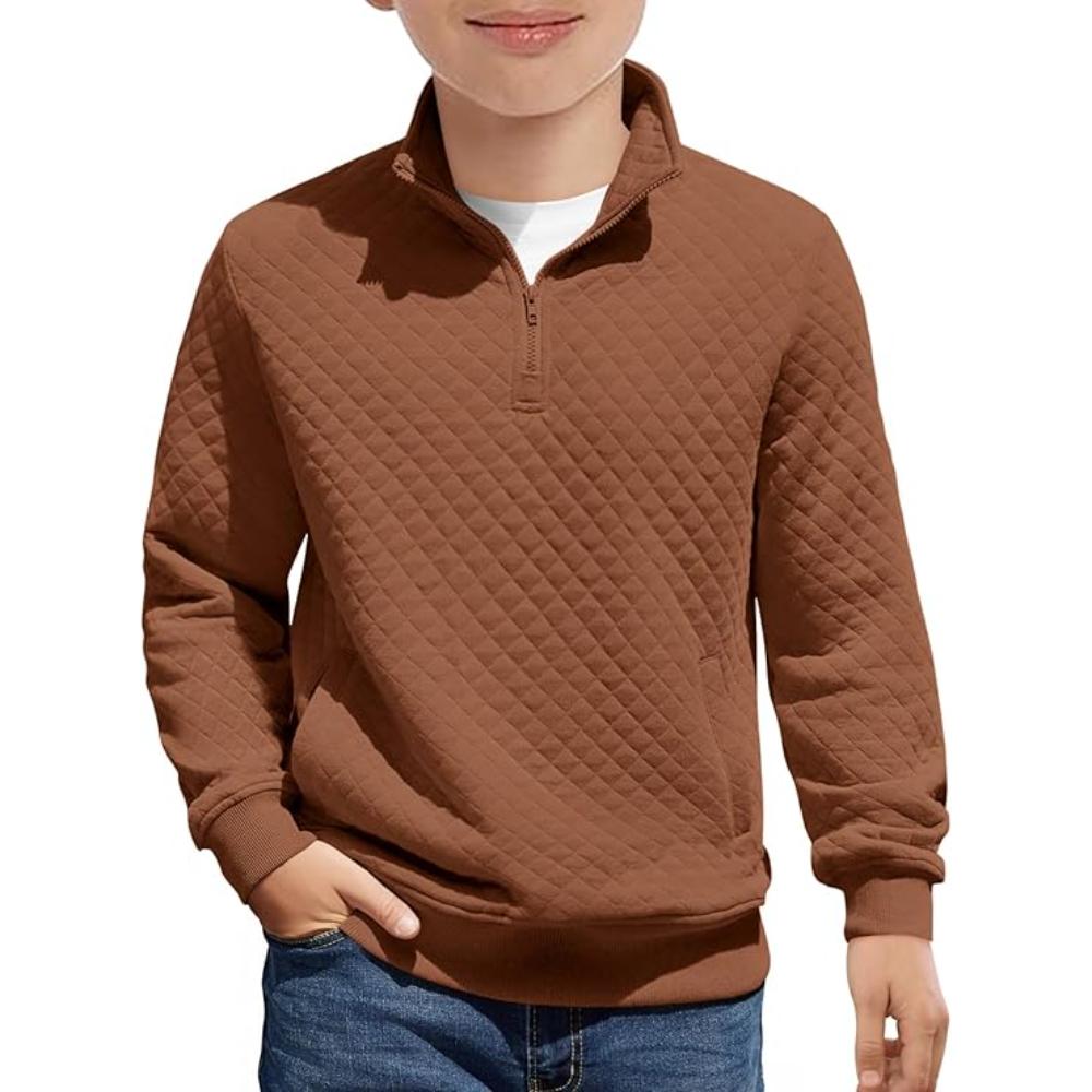 Boys Quilted Sweatshirt With Quarter Zip And Long Sleeves