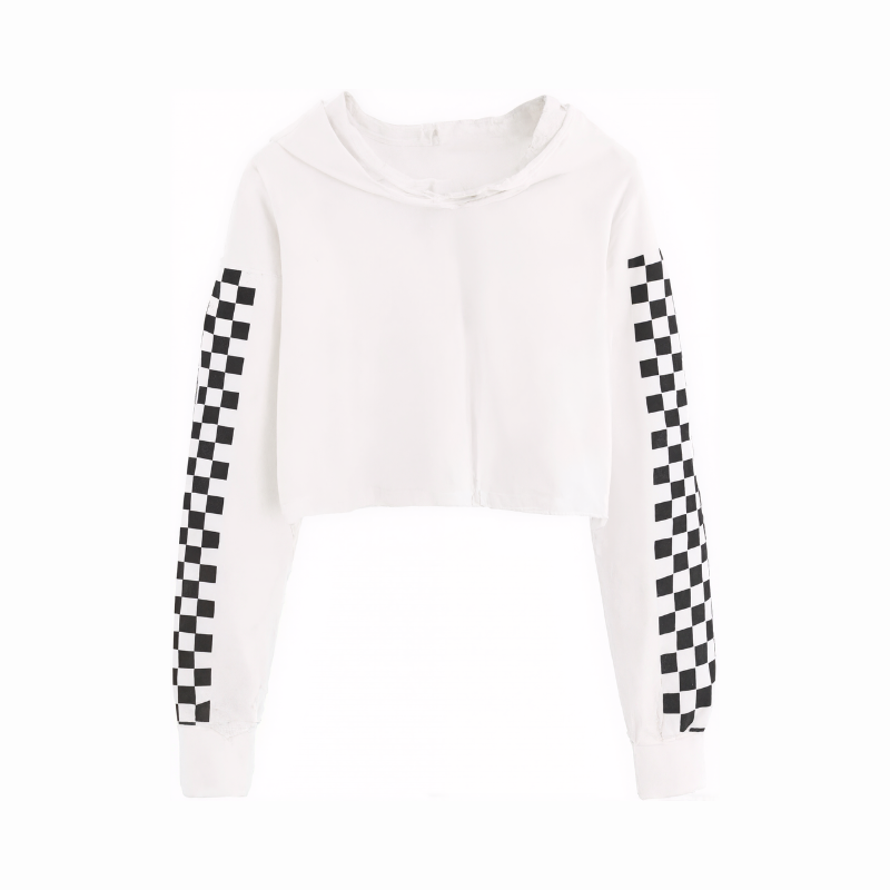 Girls Plaid Long Sleeve Crop Top Hoodie Sweatshirts