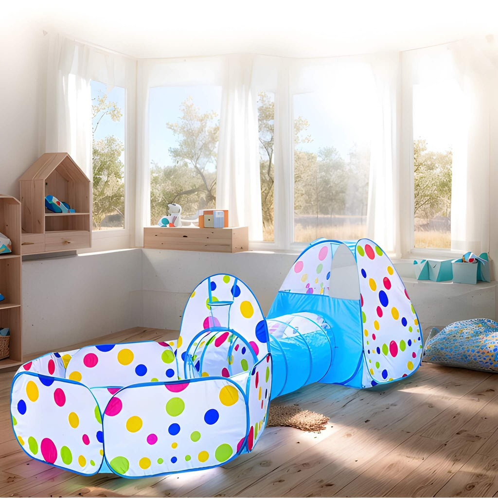 Kids 3 In 1 Indoor Foldable Game House With Steel Frame Play Tent Set