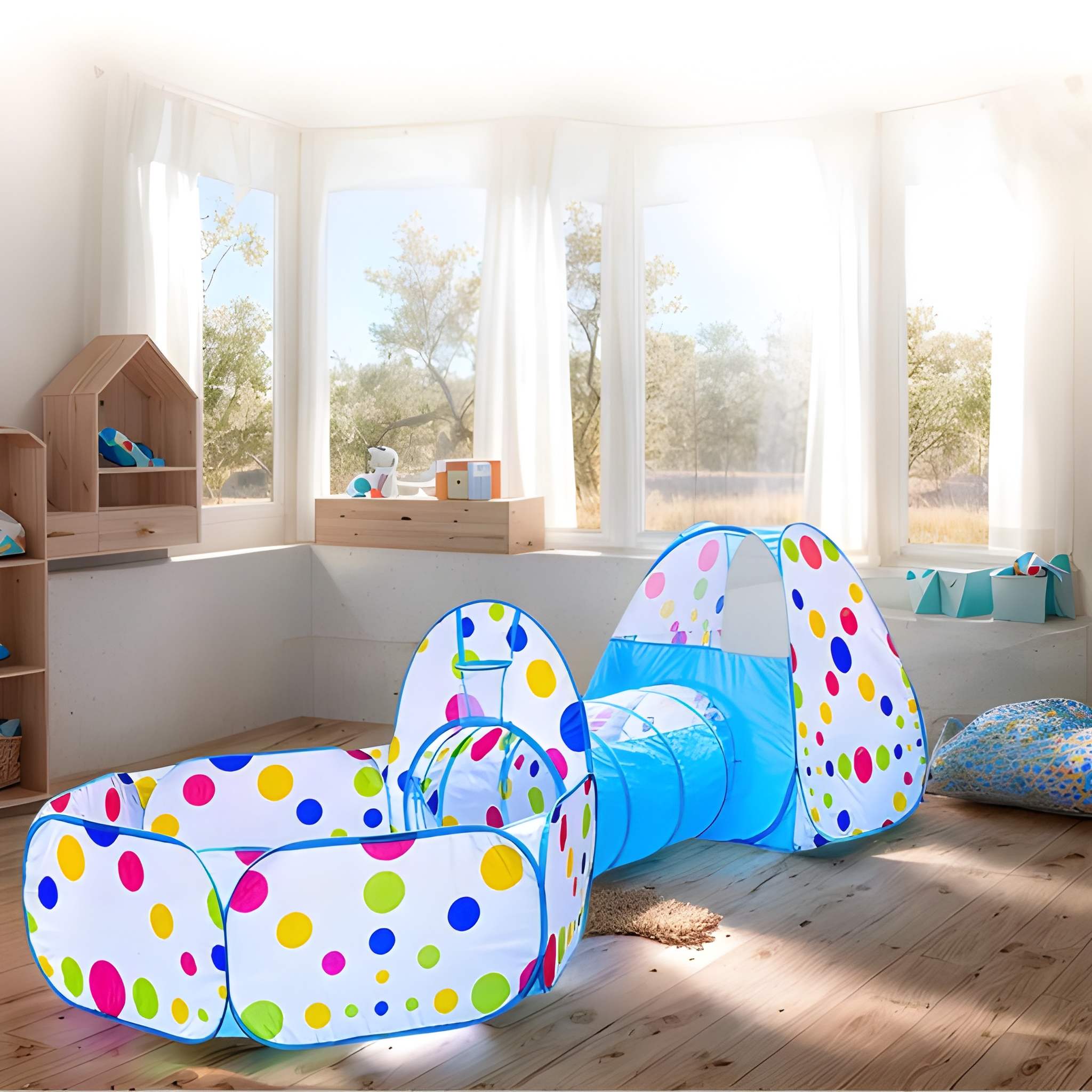 Kids 3 In 1 Indoor Foldable Game House With Steel Frame Play Tent Set