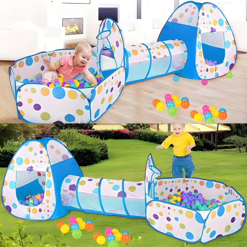 Kids 3 In 1 Indoor Foldable Game House With Steel Frame Play Tent Set